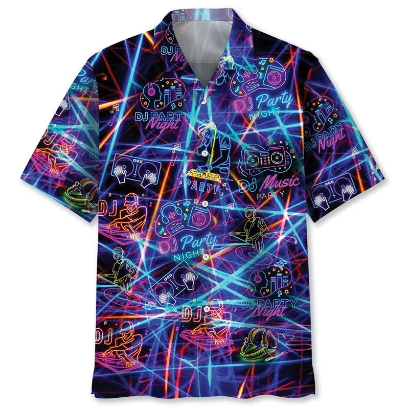 

Гавайская рубашка с рисунком DJ отчеты, Мужская красочная Женская Повседневная модная блузка с короткими рукавами и 3D принтом, блузка большого размера на пуговицах с лацканами