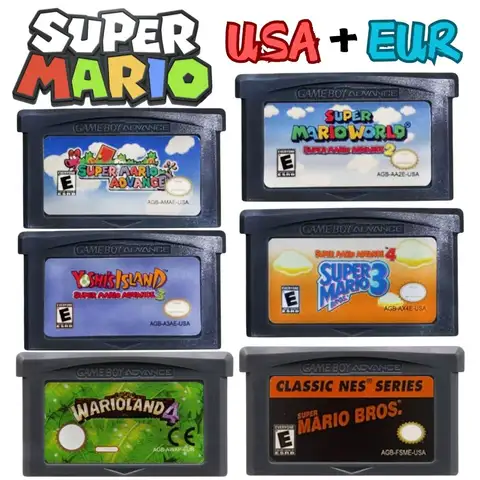 Mario GBA Games cards EUR USA Version GBA Game Cartridge 32 Bit Video Game Console Card Series Super  Wario Land4