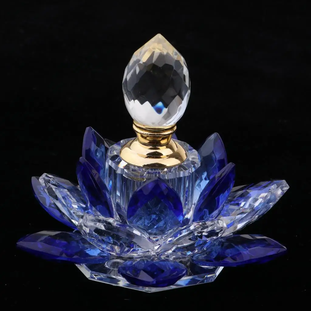 5ml Blue Crystal Glass Lotus Flower Perfume Bottle Empty for Ladies