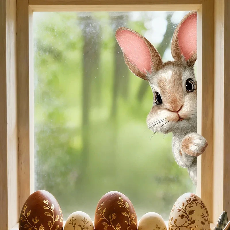 3D Peeking Bunny Easter Window Stickers – Static, Removable, Adhesive-Free Home Decor & Holiday Decor