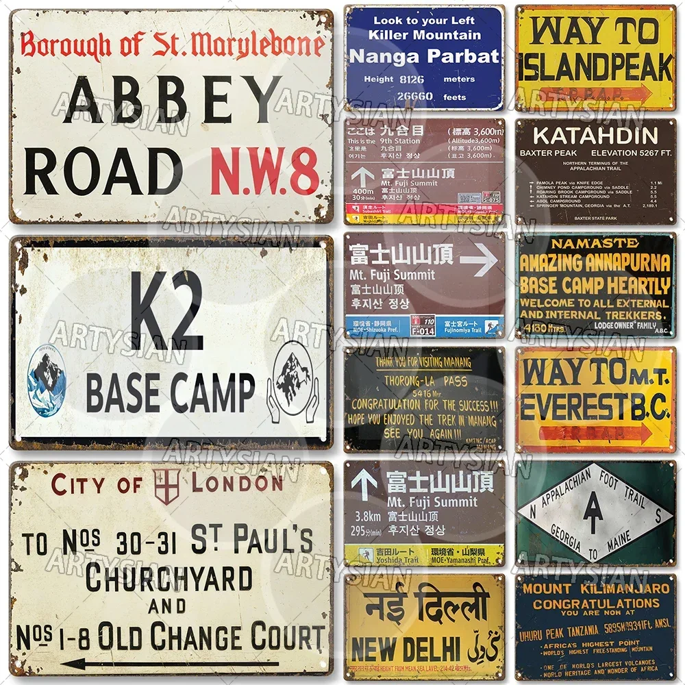 Climbing Trekking Landmark Metal Sign Annapurna Everest Katahdin Kilimanjaro Abbey Road Fuji Island Peak Baker Street New Delhi