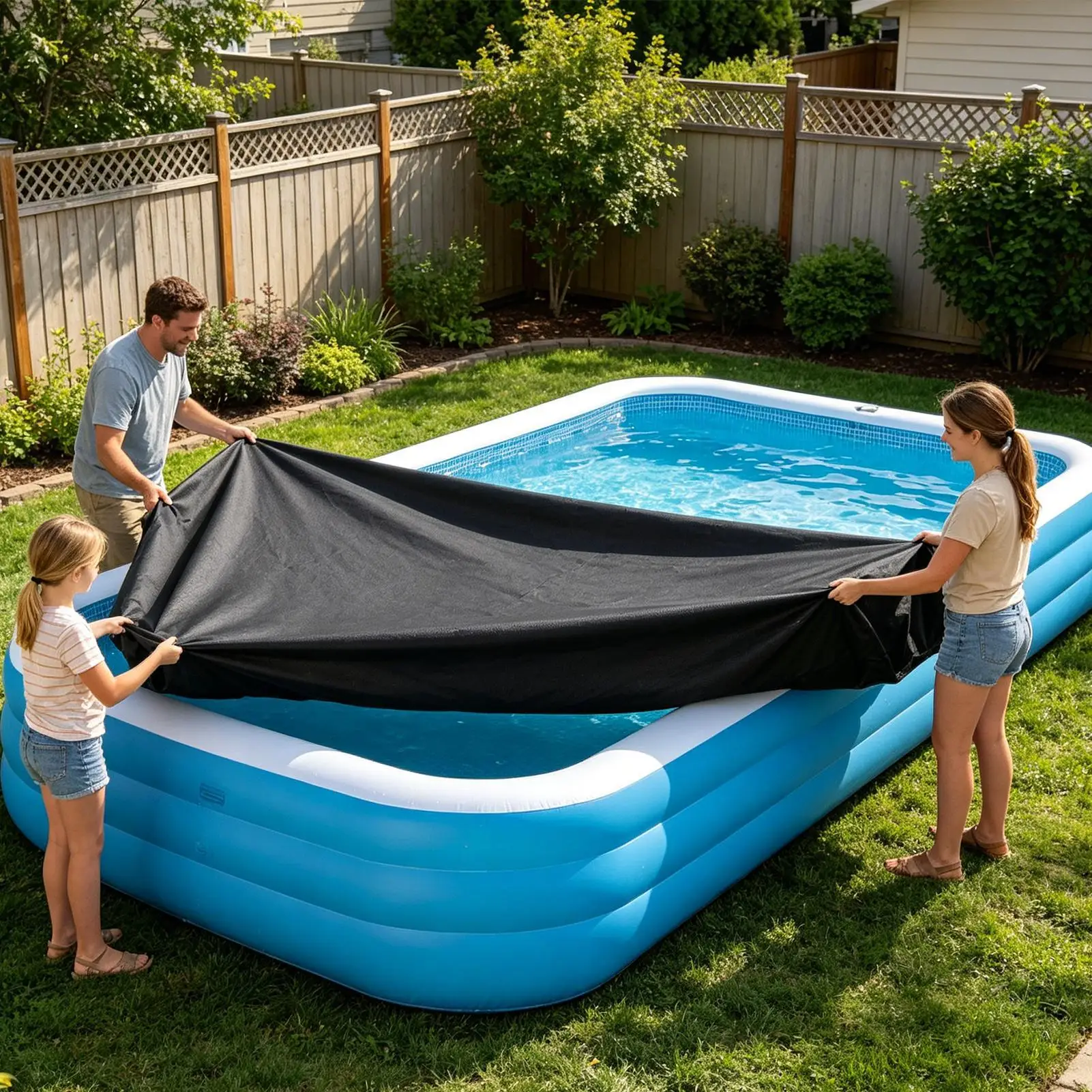Rectangular Pool Cover Windproof Waterproof Ground Pool Cover For Outdoor Backyard Garden Winter Home Summer Vacation Lawn