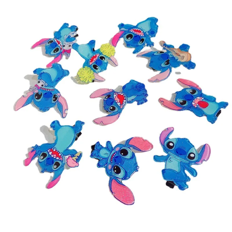 Disney Cartoon Anime Stitch Hairpin Acrylic Girls Hair Accessories Children\'s Stitch Hair Cards Stitch Hair Clip Kid Gifts