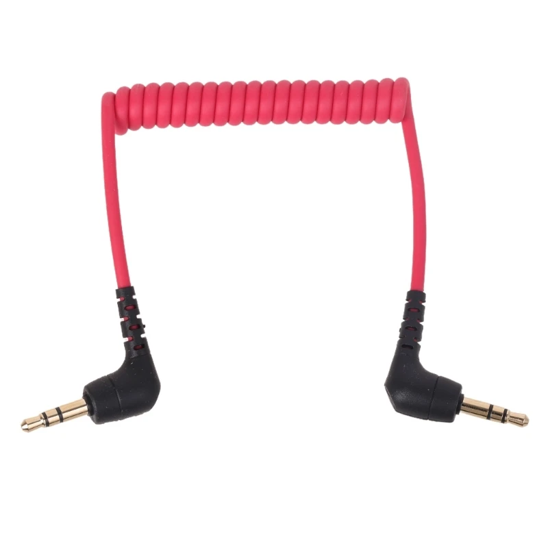 3.5mm TRS Male Microphones Cable for Rode SC2, Male to Male Spring Coiled Right Angled Mic Cord Connection Camera Phone