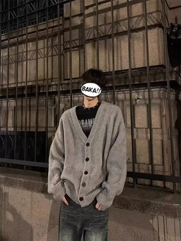 

Men's Knitted Open Cardigan Sweater V-Ne Lazy Sle Korean High-End Feel Autumn Winter Outerwear Faionable OOTD