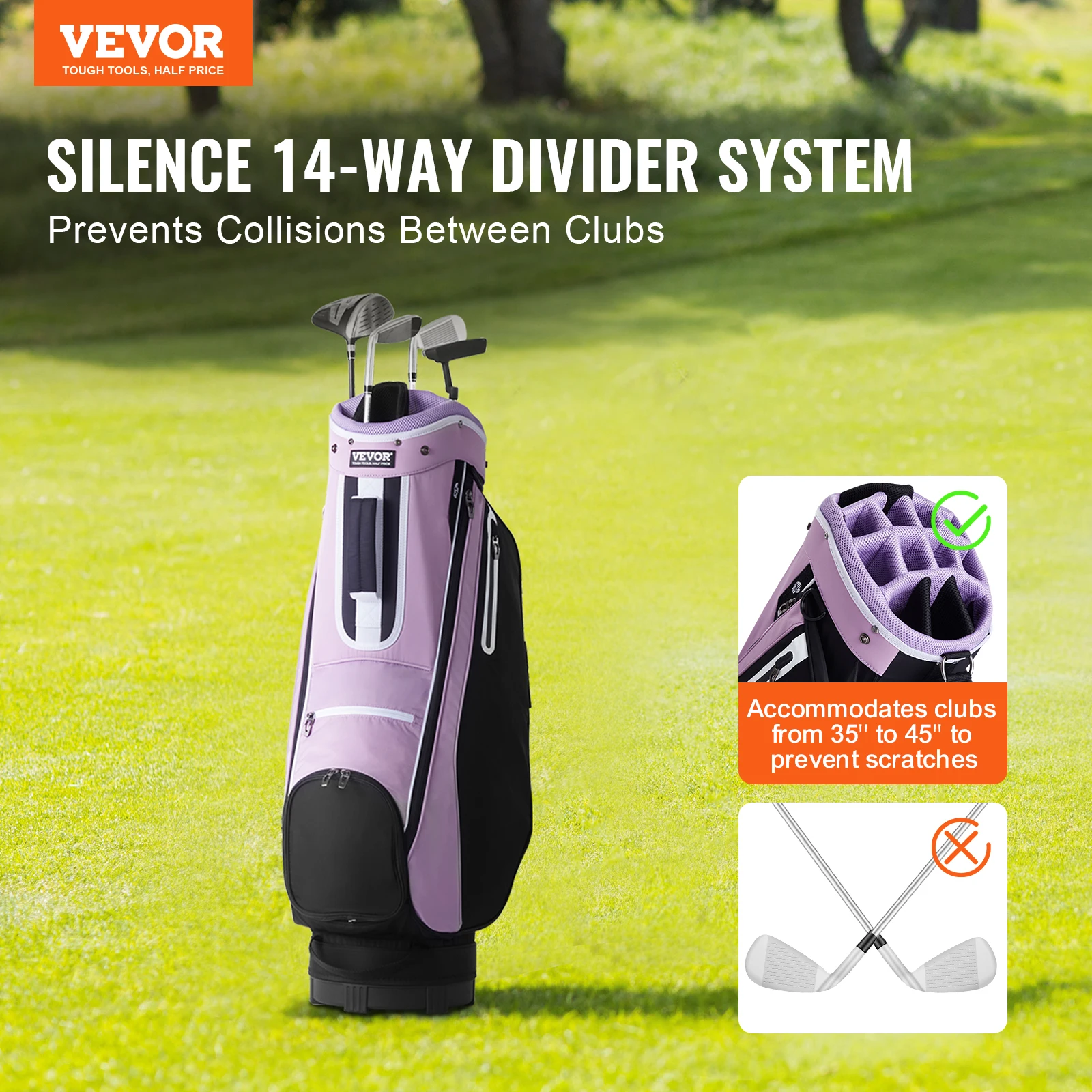 حقيبة عربة VEVOR-Golf مزودة بفاصل منظم 14 طريقة ، حقيبة عربة ممتازة بجيوب متعددة 36 بوصة ، حقائب جولف متينة مع مقابض