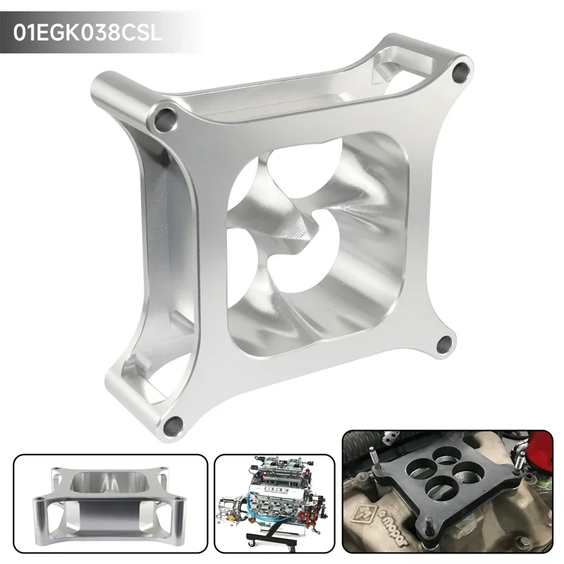 Aluminum 2 inch T6 4150 CNC Machined Carburetor Spacer Square Bore 4 Port For Chevy GM LSX Chevrolet Ford 302 SBC Silver