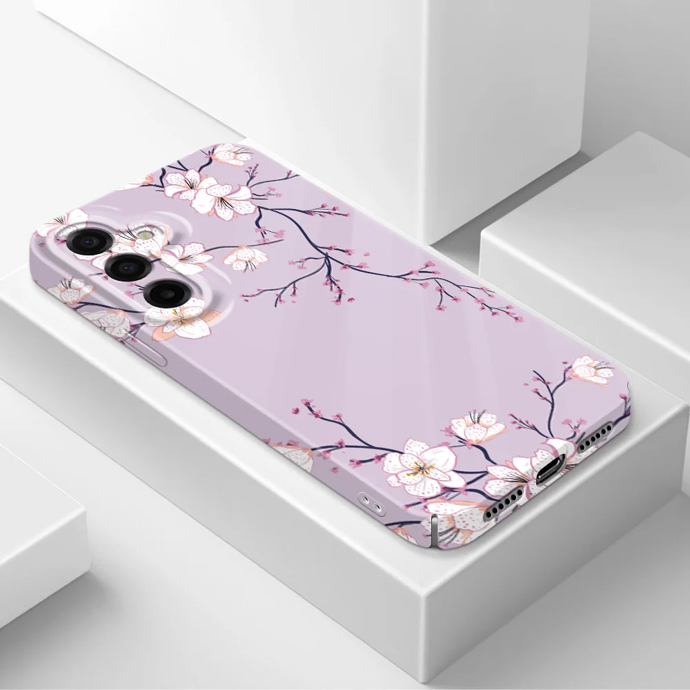 Capa de Celular com Estampa de Flores de Ameixa para Samsung Galaxy A57 A37 A17 A56 A36 A26 A16 A06 A55 A35 A25 A15 A05 4G 5G - Capa Rígida com Película Protetora