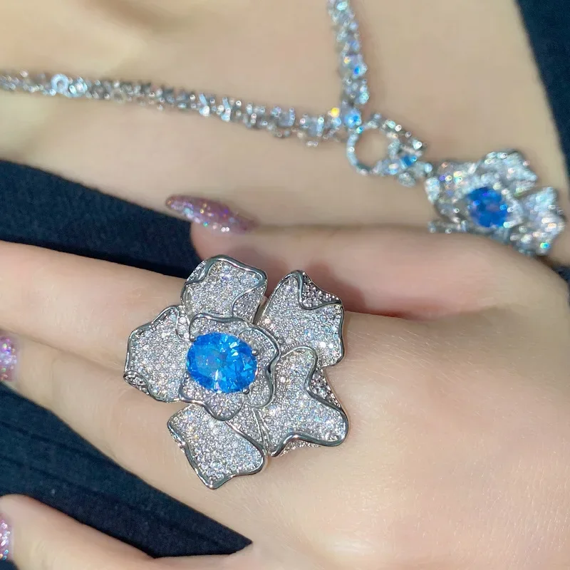 

MDL Moissanite StyleExplosive Высококачественное роскошное ожерелье с бриллиантами цвета аквамарина, швейцарский синий топаз, цветок голубя, яйцо