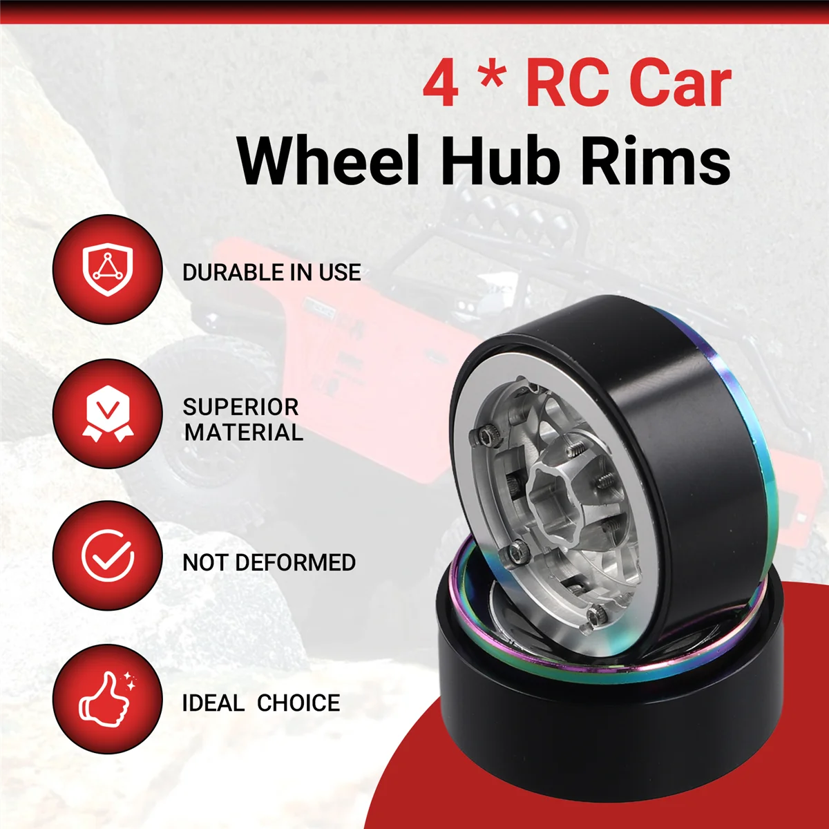 Jantes de cubo de roda altamente recomendadas para carro de esteira RC Axial TRX4M SCX24, preto e multicolorido