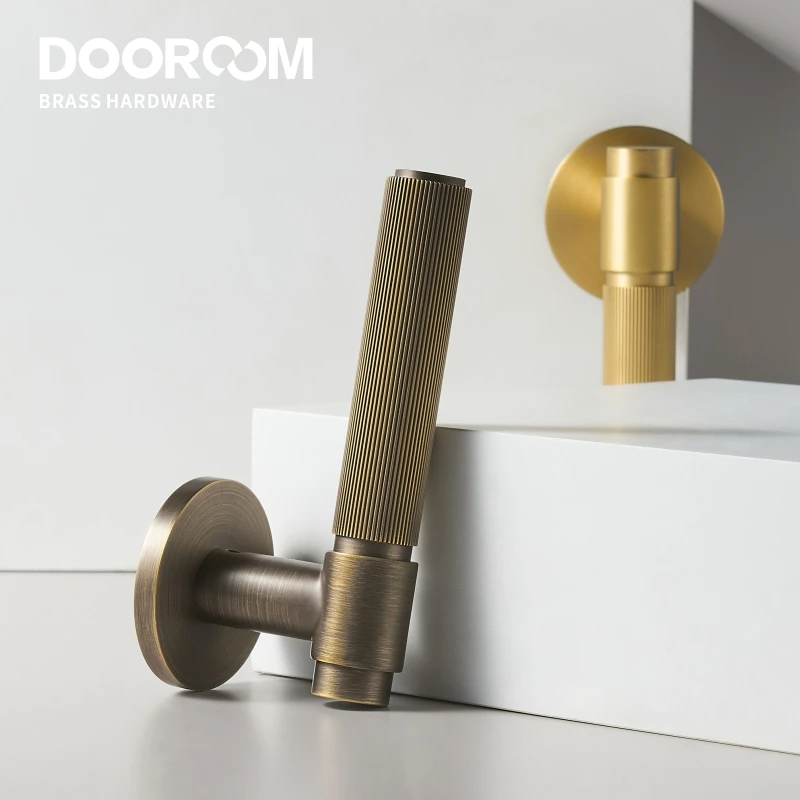 Dooroom Brass Door Lock Set Modern Stripe Shiny Gold Interior Bedroom Bathroom Double Wood Door Lever Dummy Privacy Passage