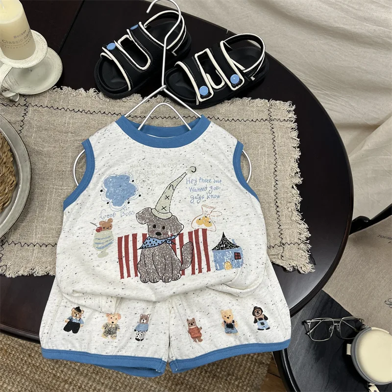 2026 Summer Baby's Sets Korean Children's Clothing Boys' Two-piece Set Sleeveless T-shirt Baby Summer Versatile Casual Shorts