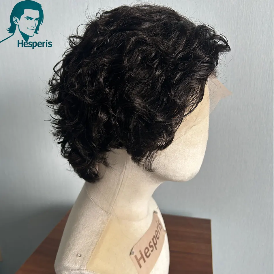 Short Curly Men Wigs Pre Plucked Brazilian Rem PixieCu 13x6 Lace Front Human Hair Wigs For Male Natural Color