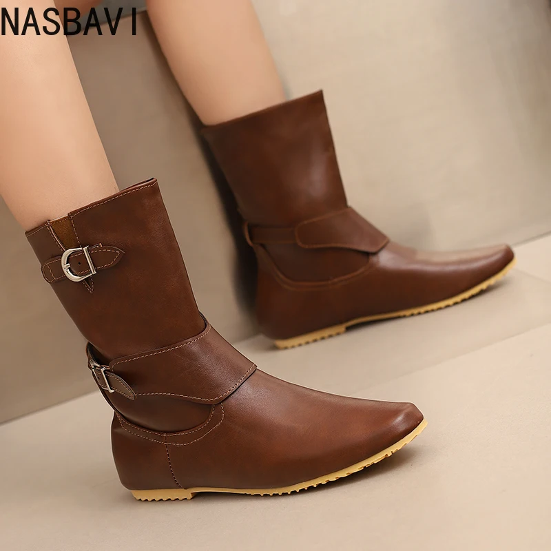 

2026 Winter Fashion Mid Top Boots Women's Round Head Elegant Casual Daily Women's Boots Size 34-48
