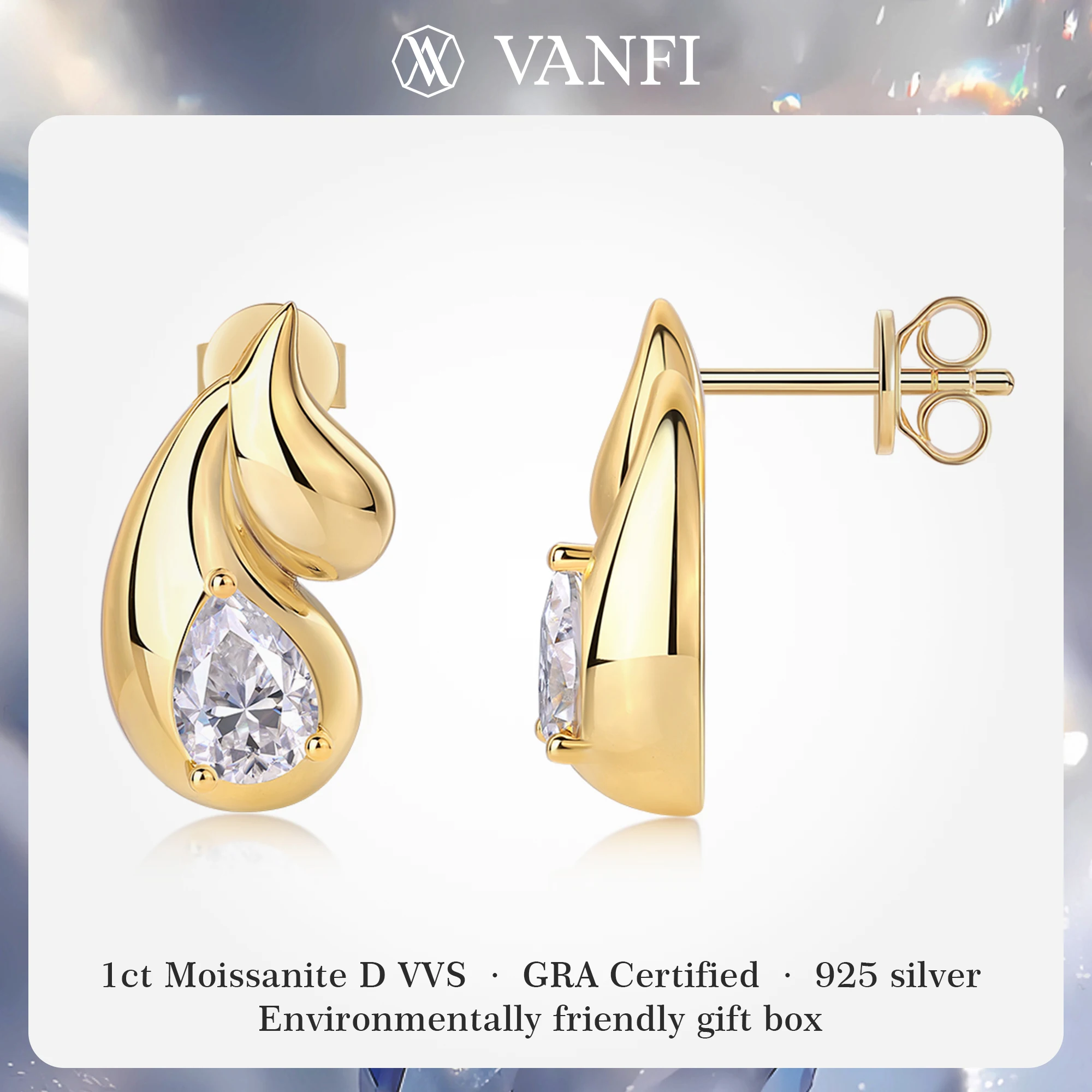 

Kfvanfi стерлингового серебра 925 пробы с блестящим золотом 18 карат 1 карат муассанит D VVS дизайн капли воды женские серьги подарок на вечеринку