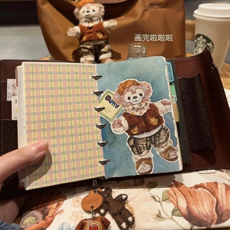 Retro Brown M5 Handmade Leather Binder Three-fold Diary Student Travel Planning and Daily Diary Writing view 3