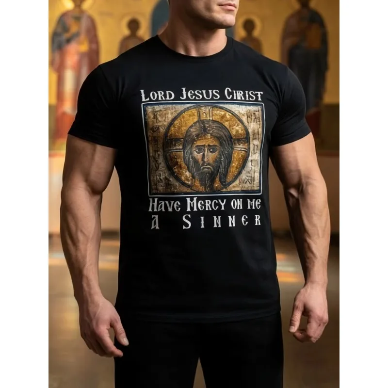 Men's Orthodox Iconic Prayer T-shirt - Summer Men's T-shirt with 