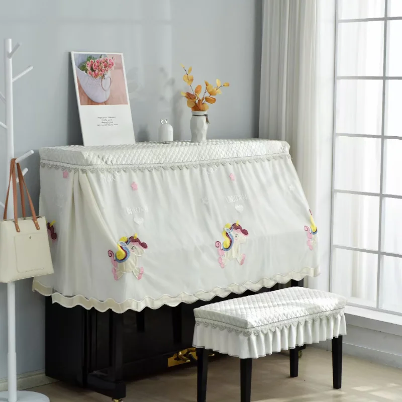 Modern simple double-layer lace cartoon piano dust-proof fabric semi-piano cover outlet quality