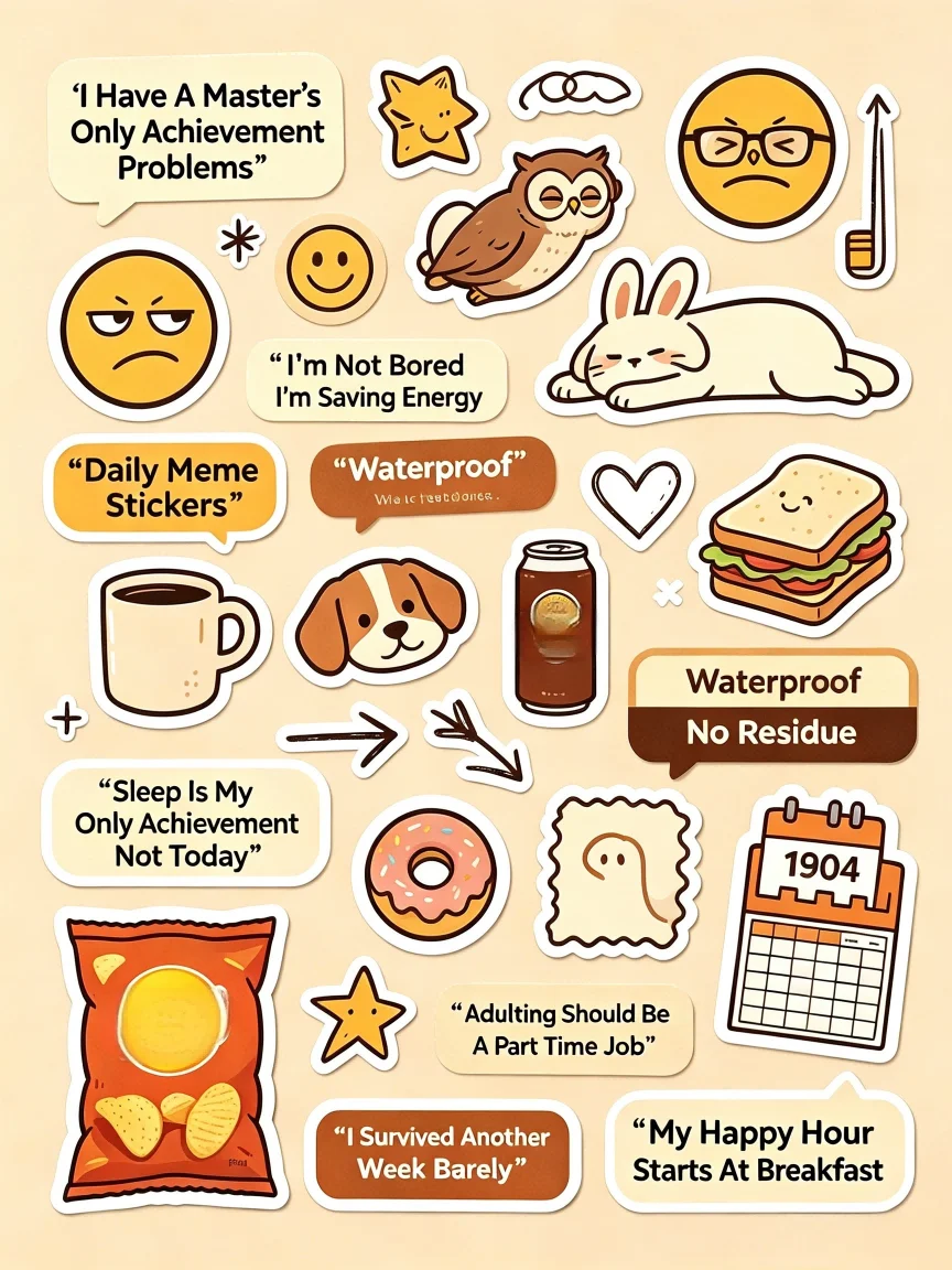 Daily Funny Meme Stickers Removable No Residue Vinyl Decals Adult Style For Luggage Phone Case Bike