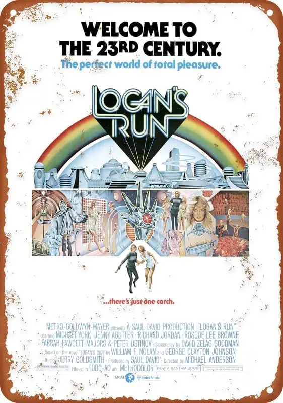 Logan'S Run Movie Poster Vintage Metal Tin Sign Aluminum Signs Wall Art Home Decor Bedroom Kitchen Cafe Pub Plaque 8X12 Inch