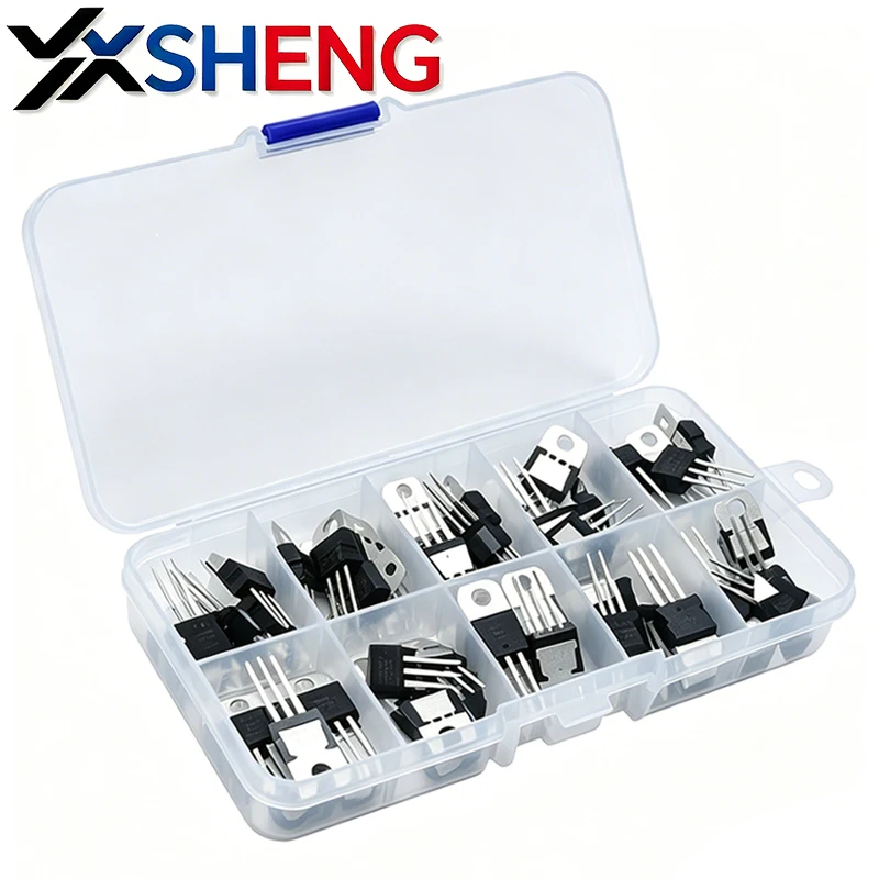 50PCS Voltage Regulator KIT 10 Values LM317T L7805CV L7806 L7808 L7809 L7810 L7812 L7815 L7818 L7824 TO-220 Stabilivolt With Box