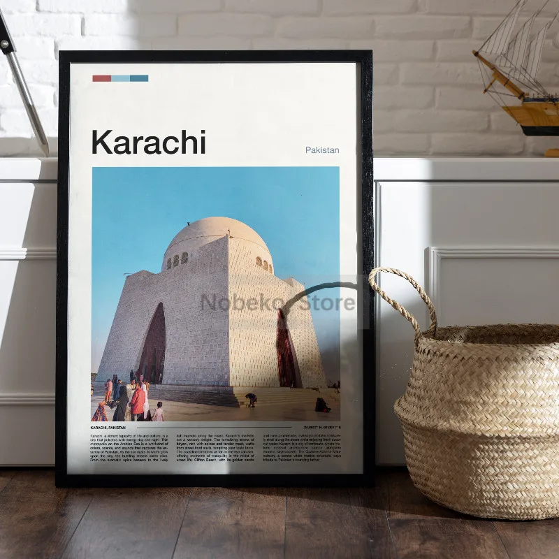 ملصقات السفر في آسيا باكستان ، مطبوعات مناظر طبيعية للمدينة ، لوحة قماشية ، فن جداري ، صور ، غرفة منزلية ، ديكور حديث ، هدية ، إسلامي ، كراتشي