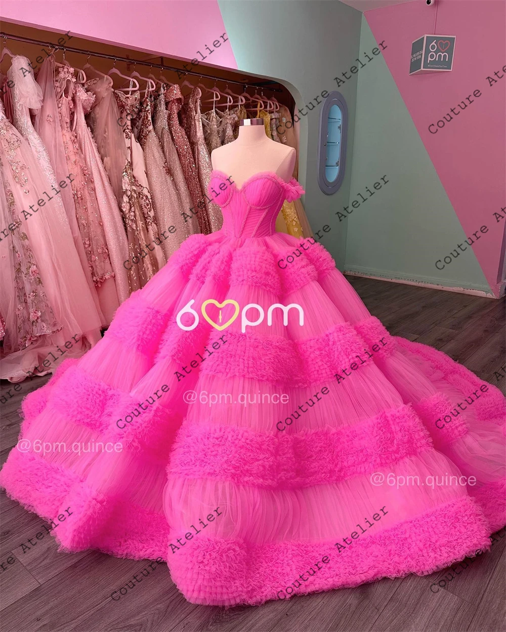 Tulle Ruched Hot Pink Quinceanera Dresses Sweetheart For Short Girls Sweet 16 Dresses Luxious Birthday Dress vestido Customized