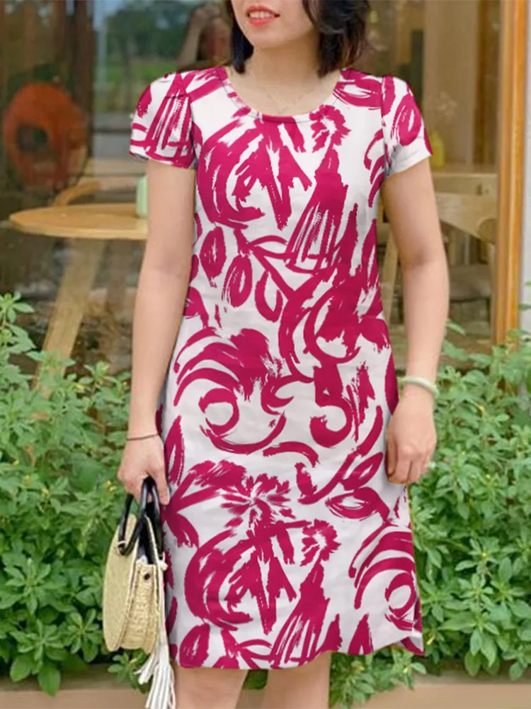 Zanzea Sommer Frauen knielange Kleider 2024 Bohemian Blumen druck Kurzarm o Hals kurze Vestidos lässig alltäglichen Sommerkleid