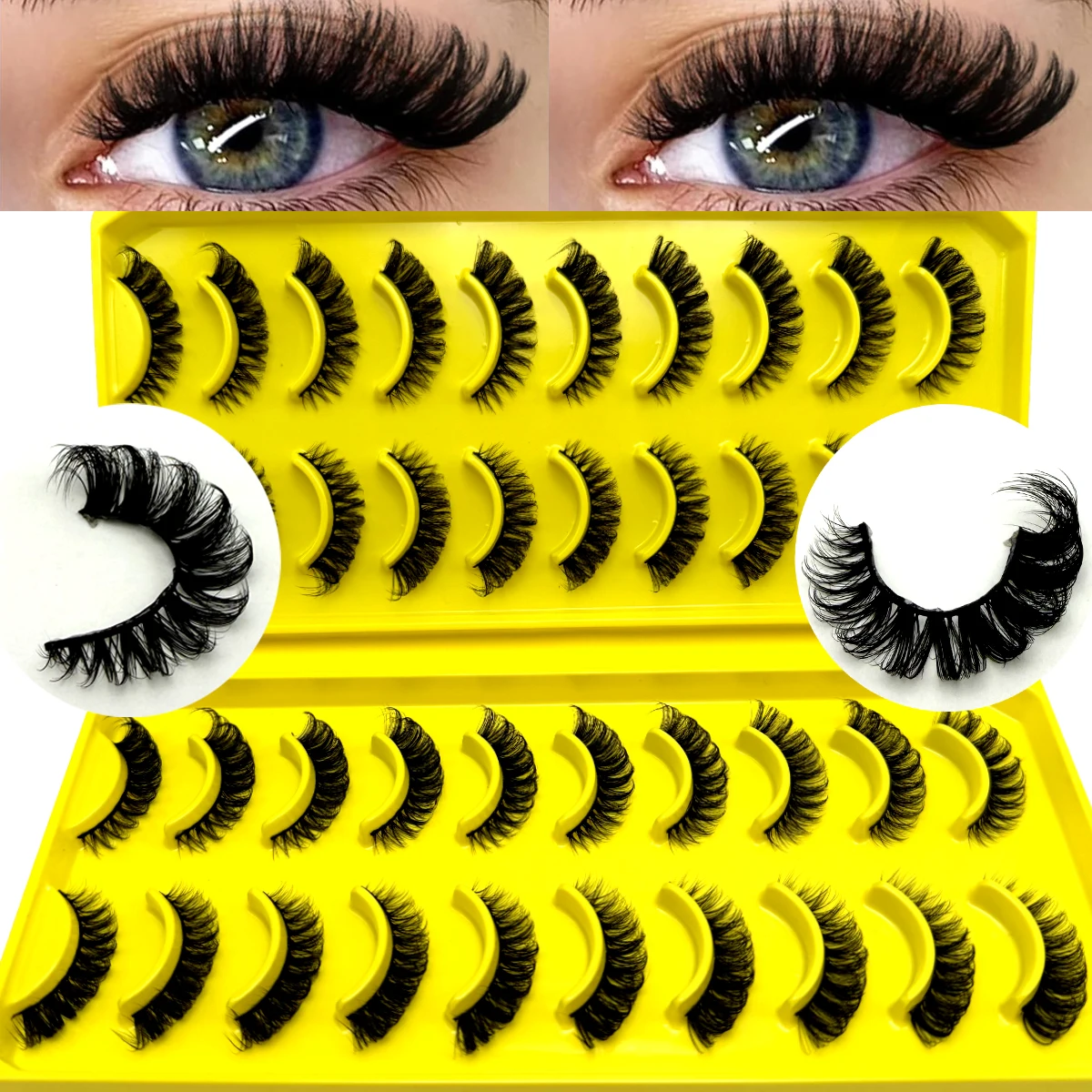 20 par naturalnych sztucznych rzęs DD Curl Russian Lashes 3D Mink Eyelashes wielokrotnego użytku puszyste rzęsy Russian Strip Lashes przedłużanie rzęs