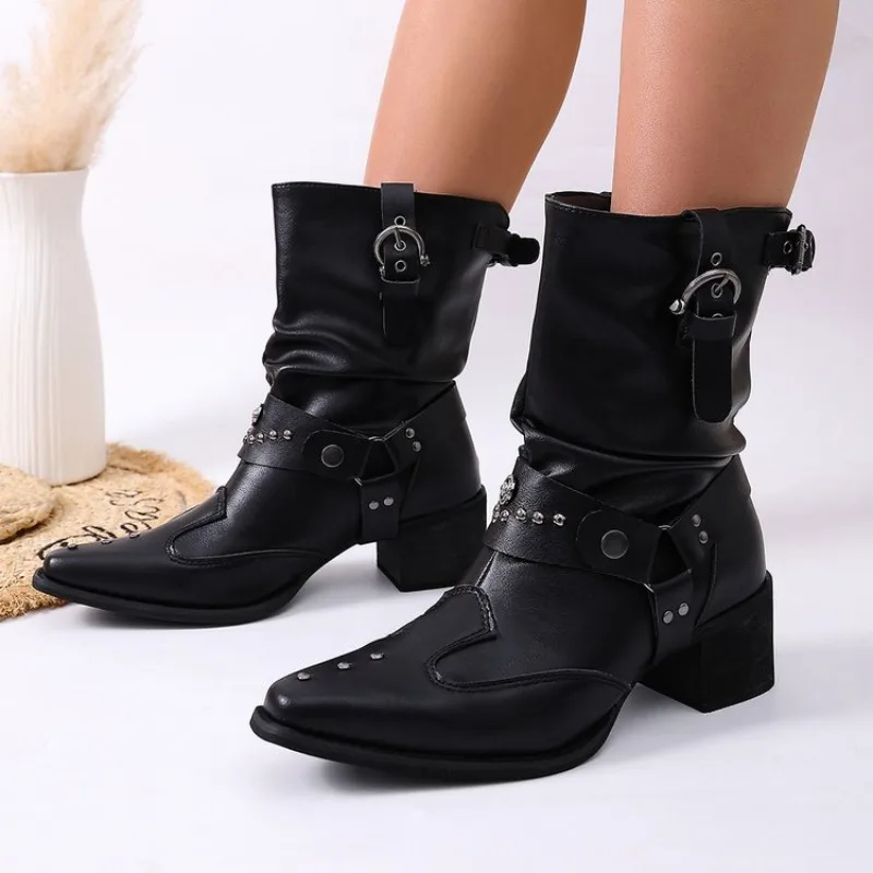 

Fashionable New Comfortable Sexy Pointed Square Heel Women's Boots Seasonal Hot Selling Elegant Thick Soled Fashion Shoes