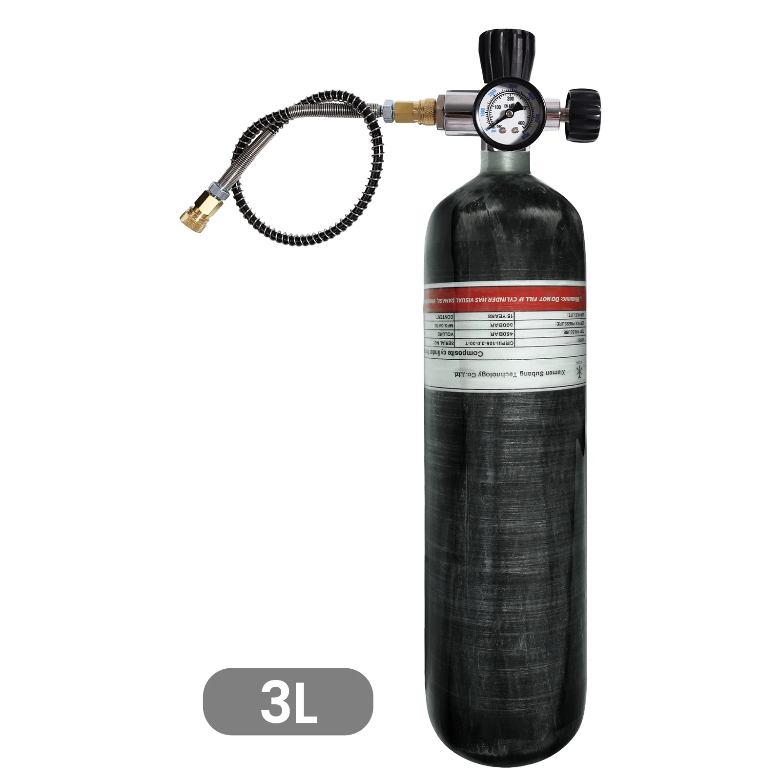 

TUXING 300Bar 3L Carbon Fiber Cylinder with Fill Station Regulator Valve 4500psi High Pressure Air Tank Scuba Diving TankM18*1.5