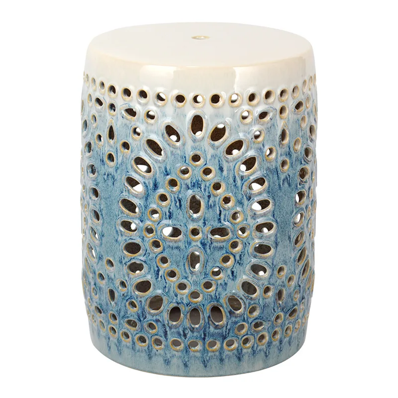 Creative hollow ceramic drum stool, foyer shoe changing stool, home decoration, outdoor ornaments, imitation round pier