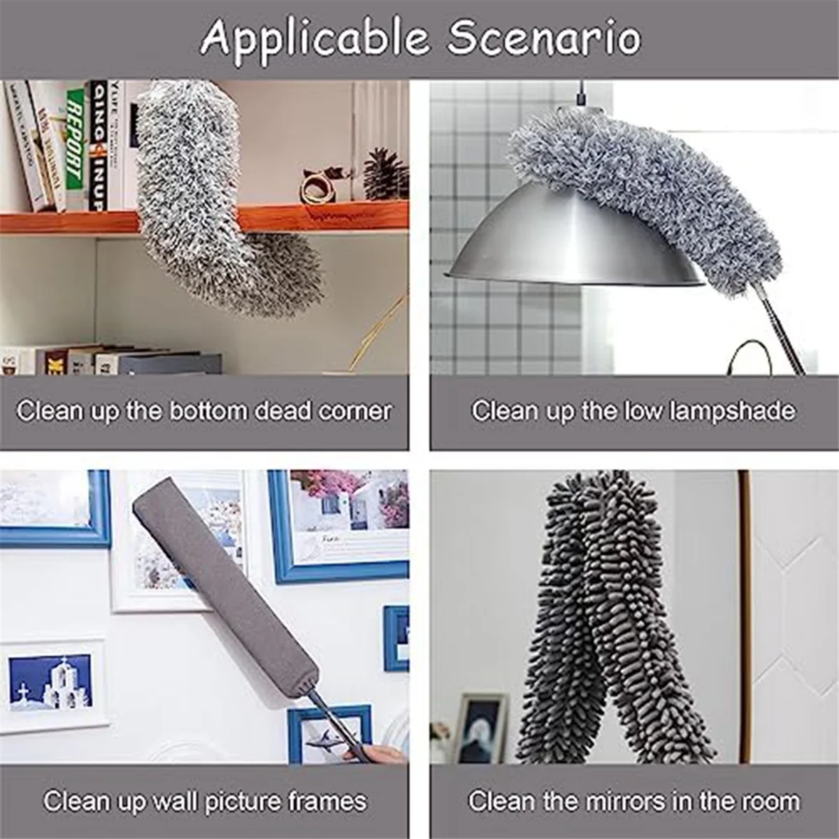 4Pcs Microfiber Duster Kit with Extension Pole 30-110 Inches for High Ceiling for Cleaning Cobweb, Blinds, Furniture,Car