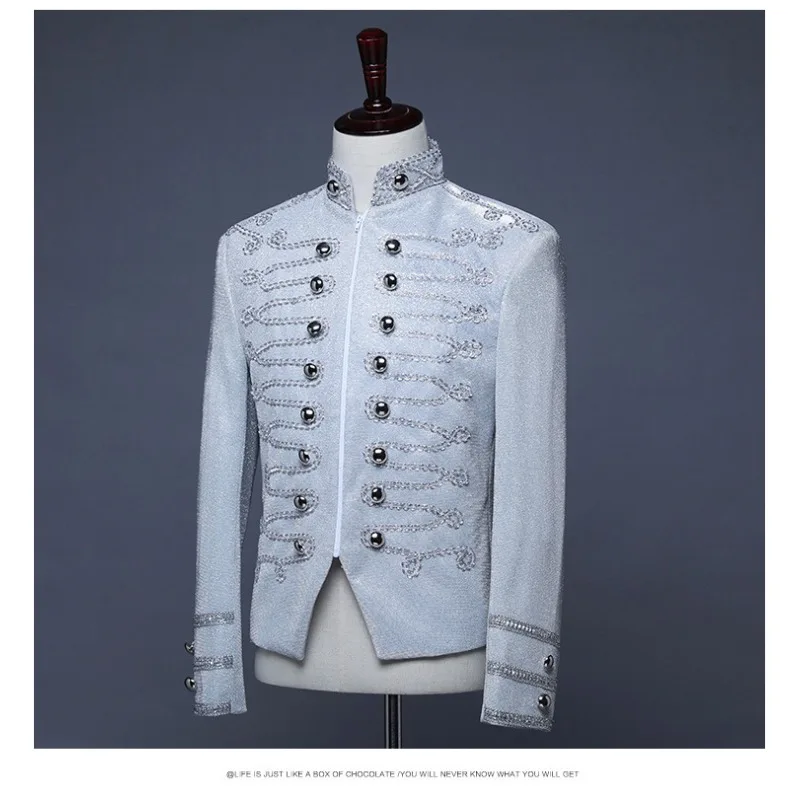 سترة رجالي سترة مشرقة رواج المحكمة الزي العسكري ملهى ليلي بار DJ رئيس معطف مصفف شعر سستة معطف السترة للرجال