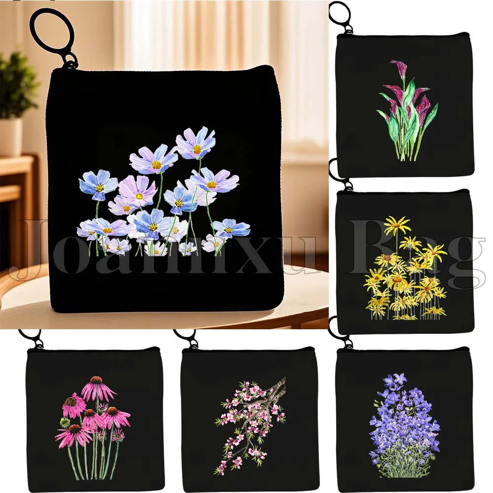 

Bird of Paradise Flowers Yellow Cosmos Lily Peach Coneflower African Violet Lavender Canvas Coin Purse Key Case Bag Wallet Pouch