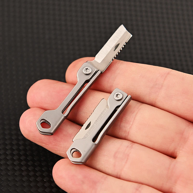 Outdoor Mini Square Head Multi-function Pocket Knife Keychain Pendant Camping Supplies Stainless Steel Folding Knife