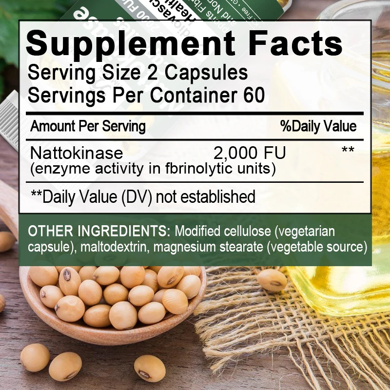 كبسولات Nattokinase العضوية بشكل طبيعي ، ببتيداز سيرين ، خالية من الجلوتين ، غير GMO