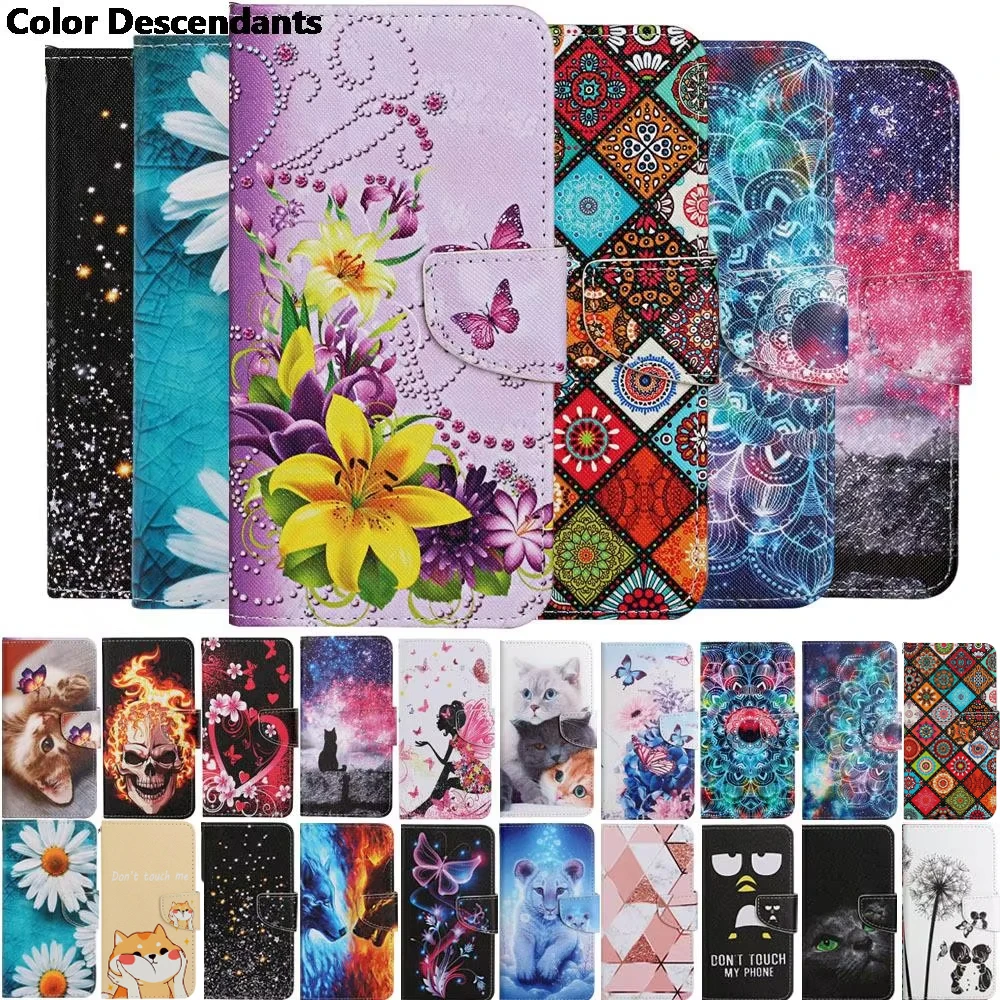 Painted Leather Case For Samsung Galaxy S8 S9 S10 S22 Plus Ultra Flip Wallet Card Slot Holder Phone Book Cover Flower Butterfly