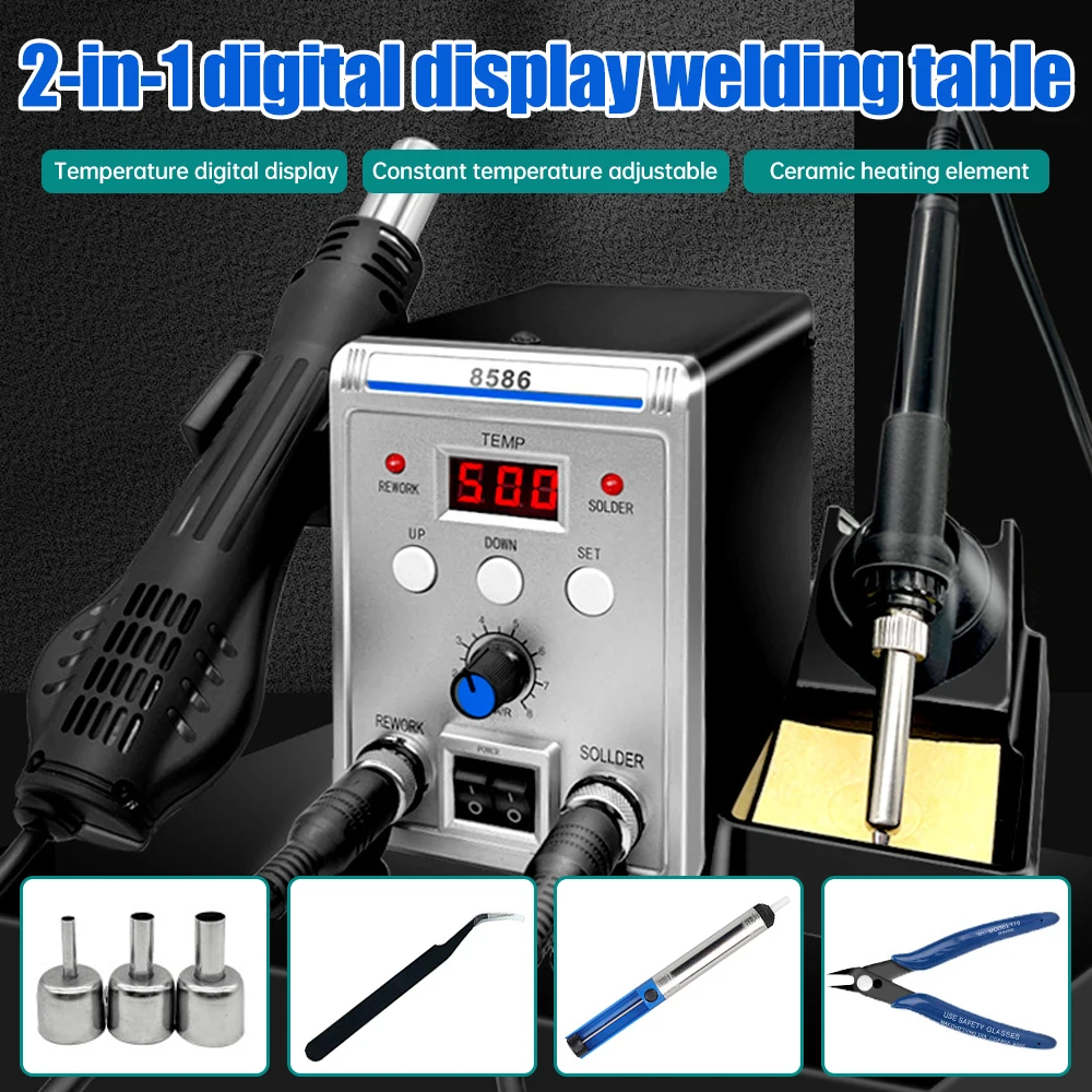 2 In 1 8586 Hot Air Gun Soldering Station Electric Soldering Iron 700w Soldering High Power Digital Display Soldering Station