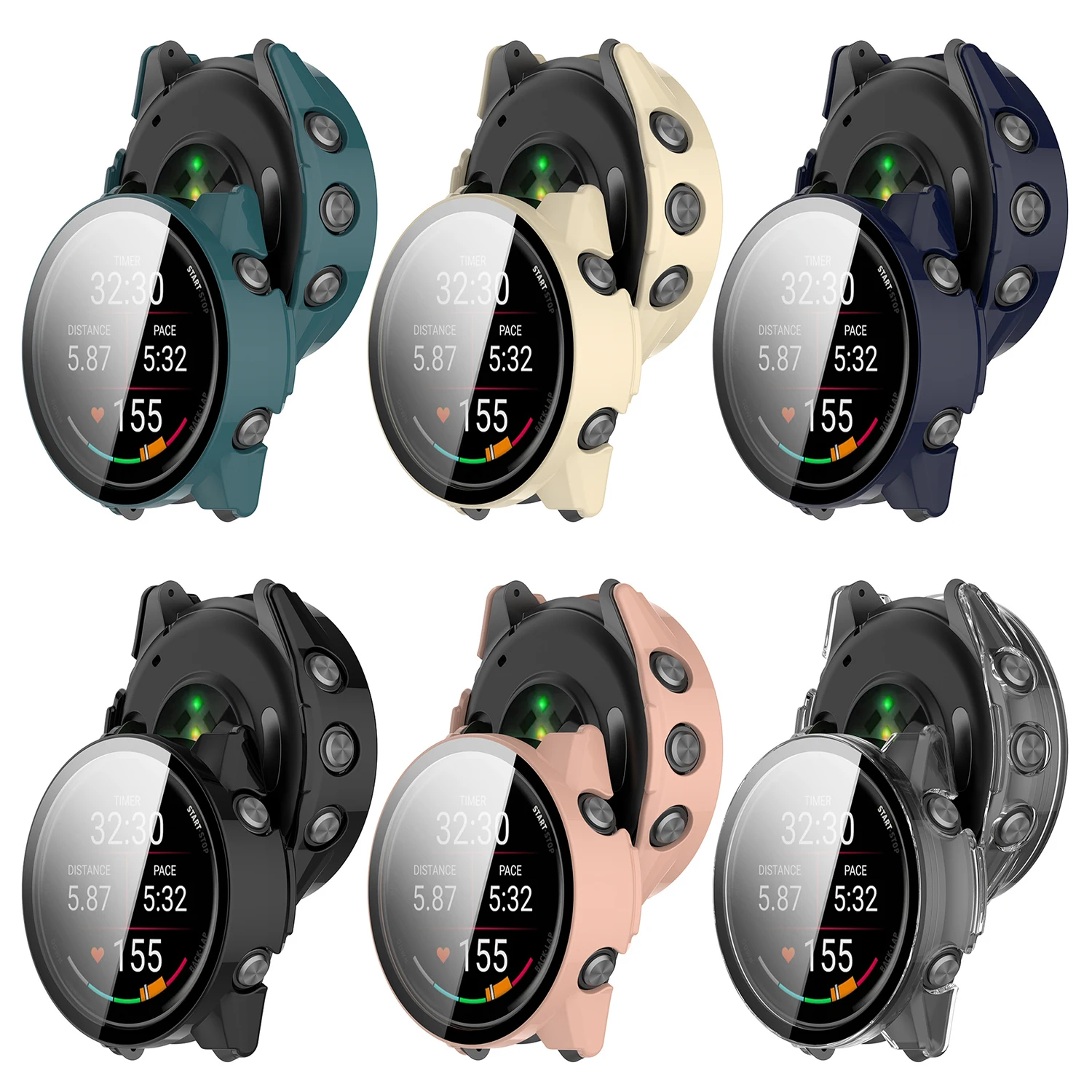 حافظة واقية لساعة Garmin Forerunner 970 الصلبة مع طبقة من الزجاج المقسى - أسود