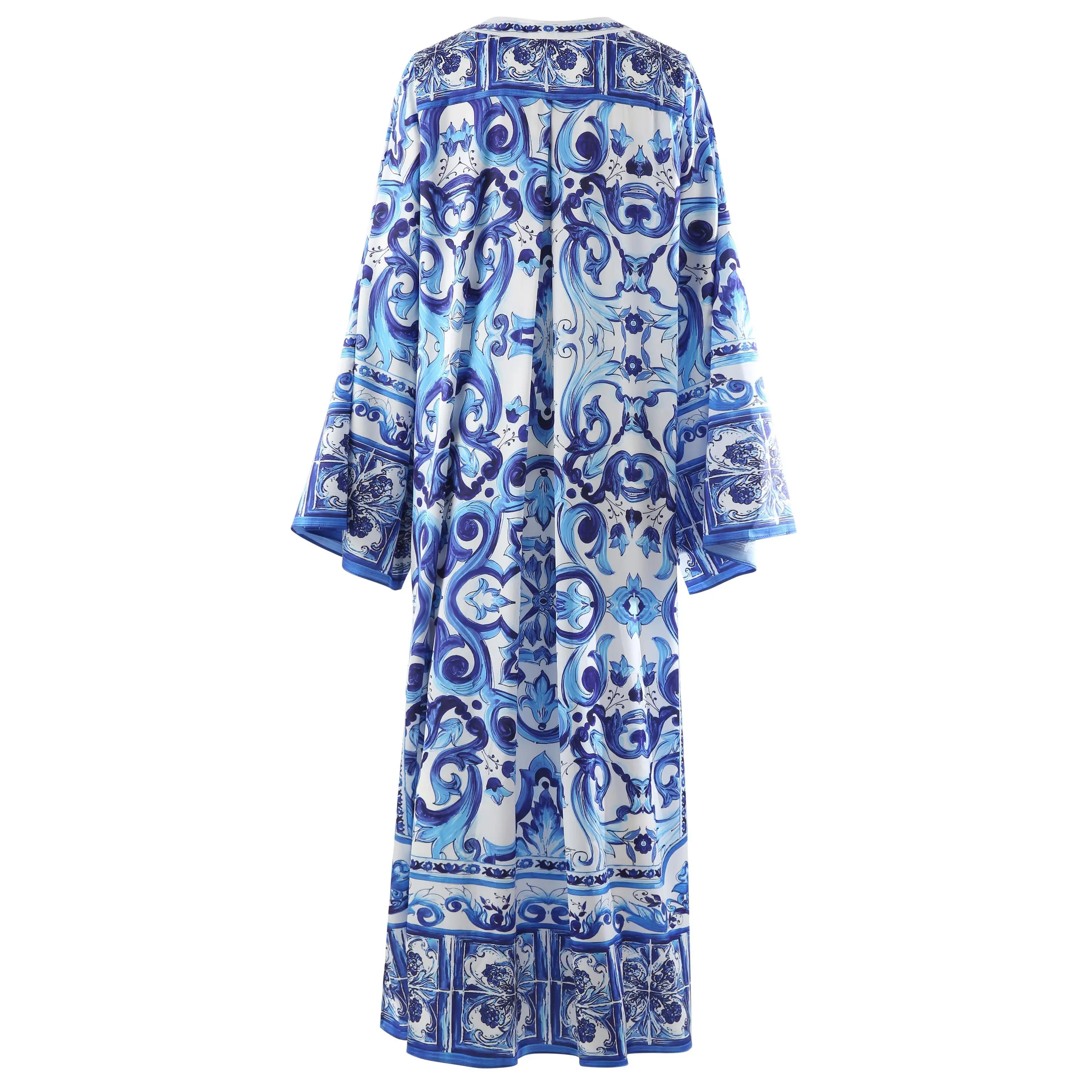 2024 Spring Summer Loose Long Dresses Female Full Sleeve Printed O-neck Woman Bohe Beach Party Fashion Maxi Dresses