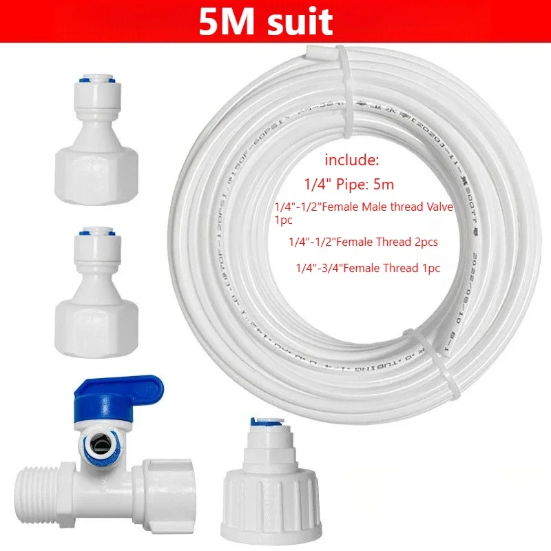 Detalle 1 de Electroválvula Refrigerator Water Supply Hose Kit with Inline Shut Off Valve 5/10M Quick Connect Pipe Fittings for RO Water Filter Ice Maker Otras válvulas