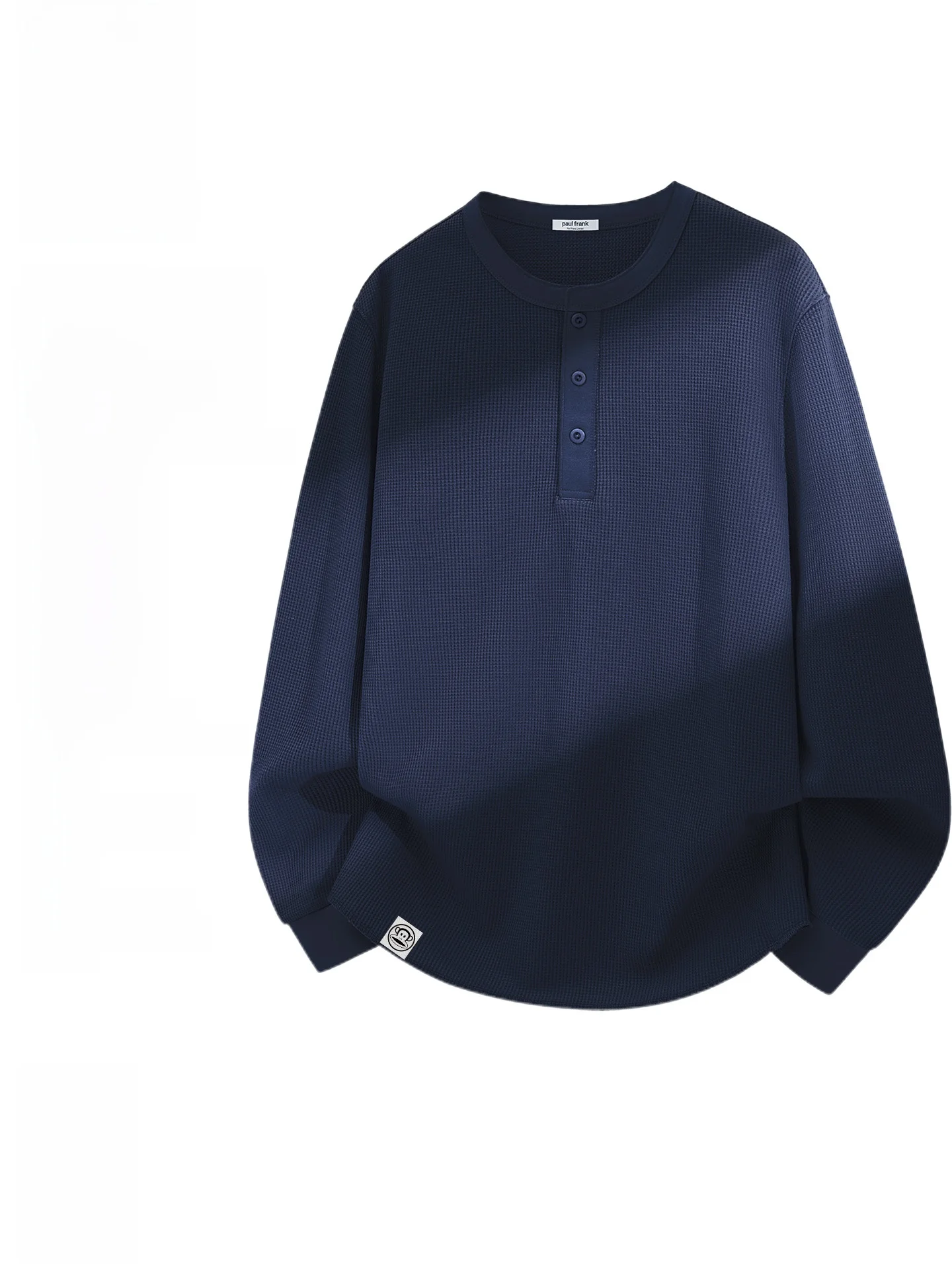 

Long Sve Texture Men's T-irt Deep Blue Autumn Henry Collar Base irt Loose Fit Breathable Polyester Cotton B...