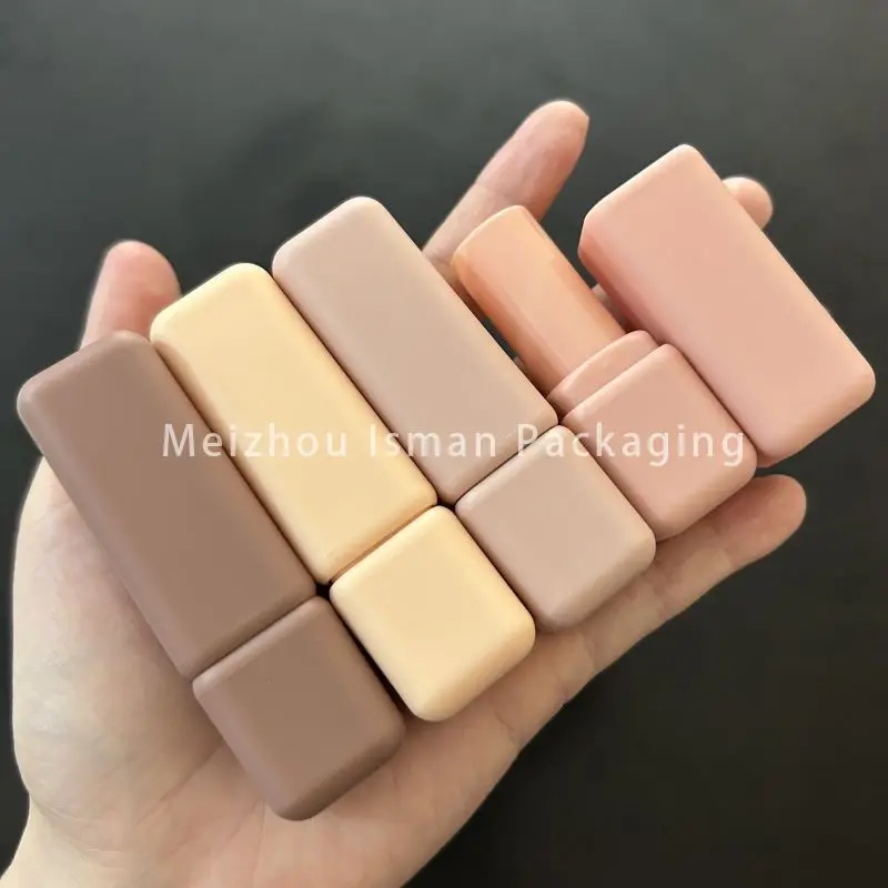 50Pcs Rubber Square 12.1mm Pink Yellow Lipstick Tube Containers Empty Cosmetic Soft Touch Nude Lipstick Tube Case Packaging 3.5g