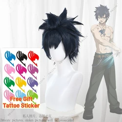 Anime Gray Fullbuster Fairy Cosplay Black Wig Tail 100 Years Quest Tattoo Sticker Mage Ice-Make Ice Magic Halloween Party Man