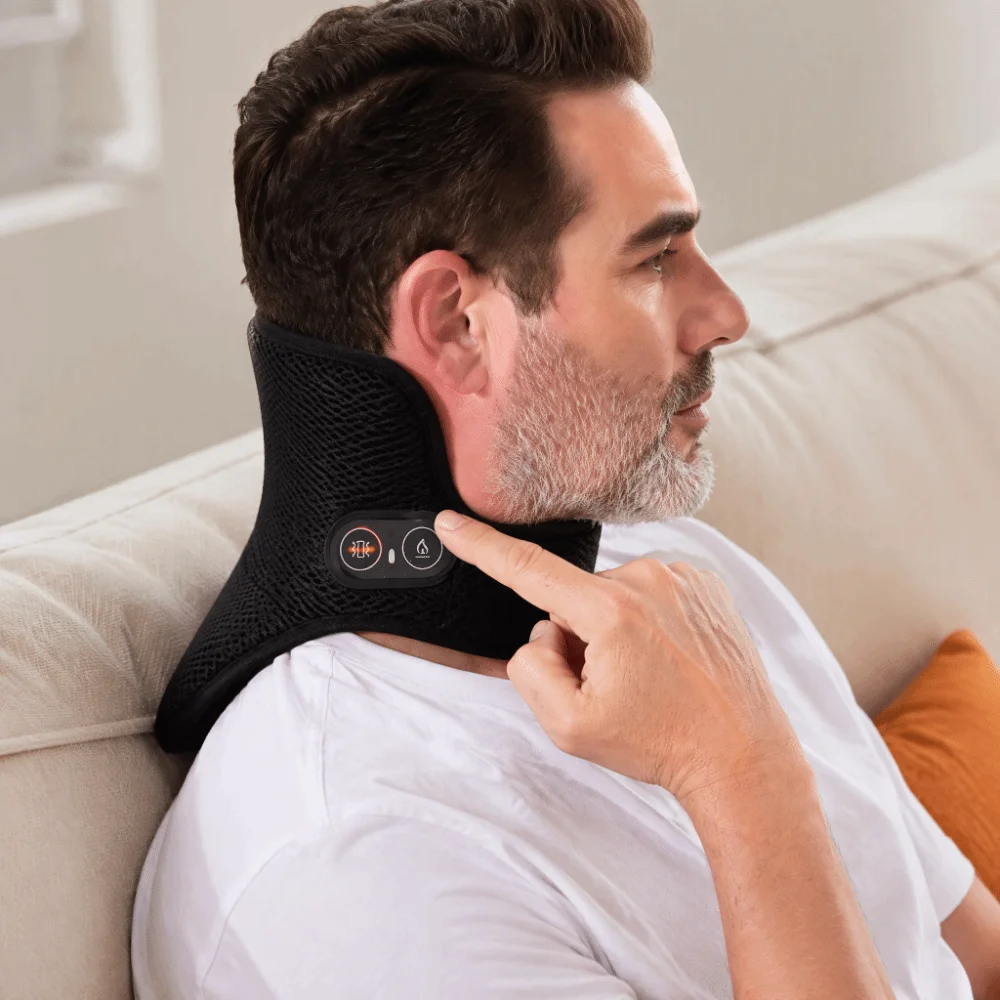 Quick Temperature Rise Neck Massager Vibration Massage Breathable Fabric Warm Neck Support Brace Wireless Rechargeable
