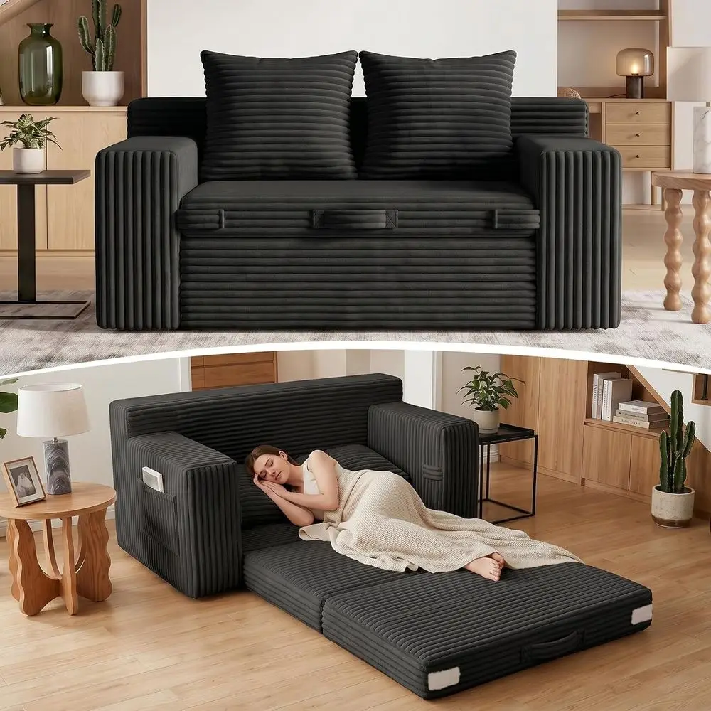 onelLoveat Soa ed, Tri-olding Convertile uton Sleeper with Handle & Side kets, 54'' onelCouch with Hook and Loop No Asmly or Sma
