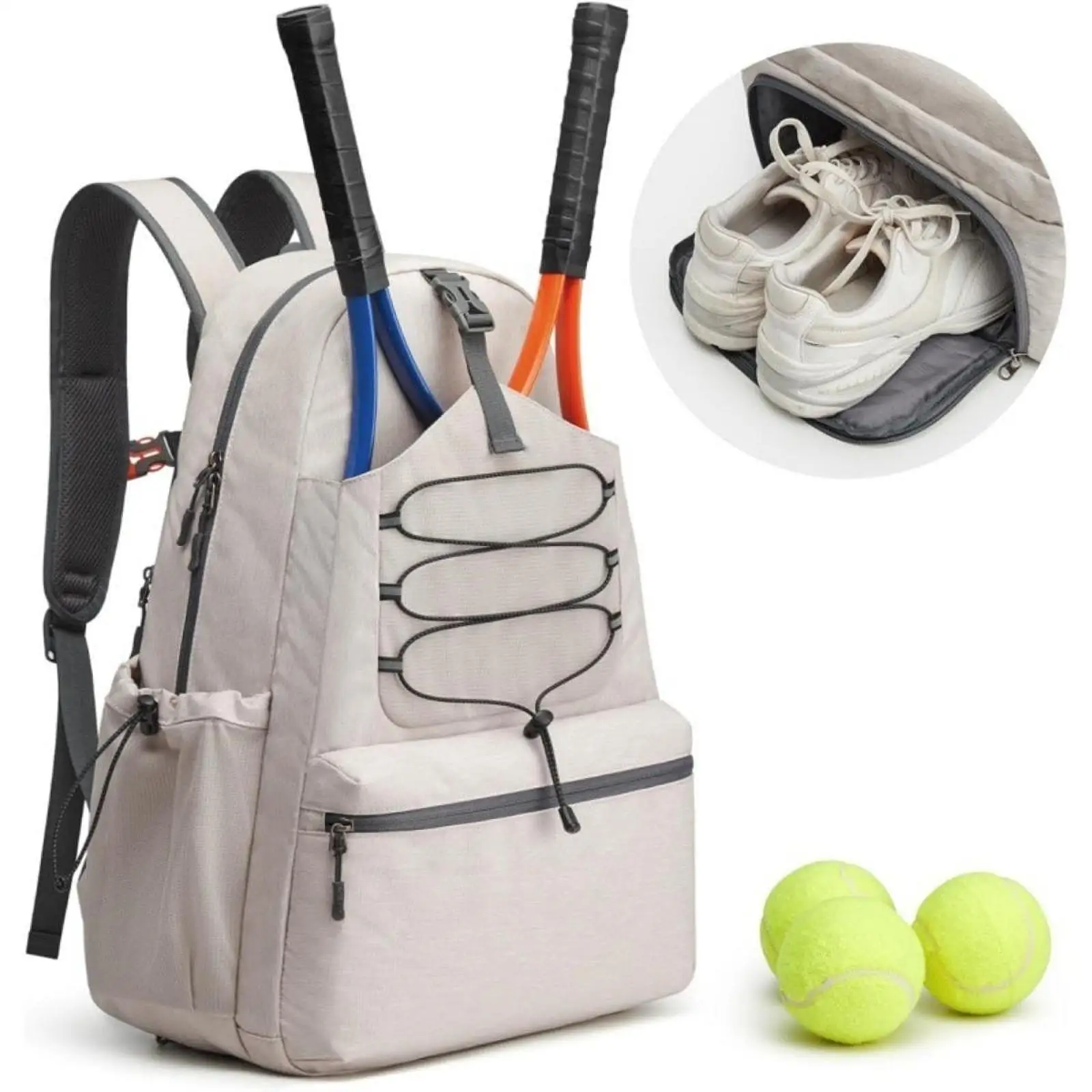 Mochila esportiva versátil para tênis e pickleball com armazenamento de sapatos