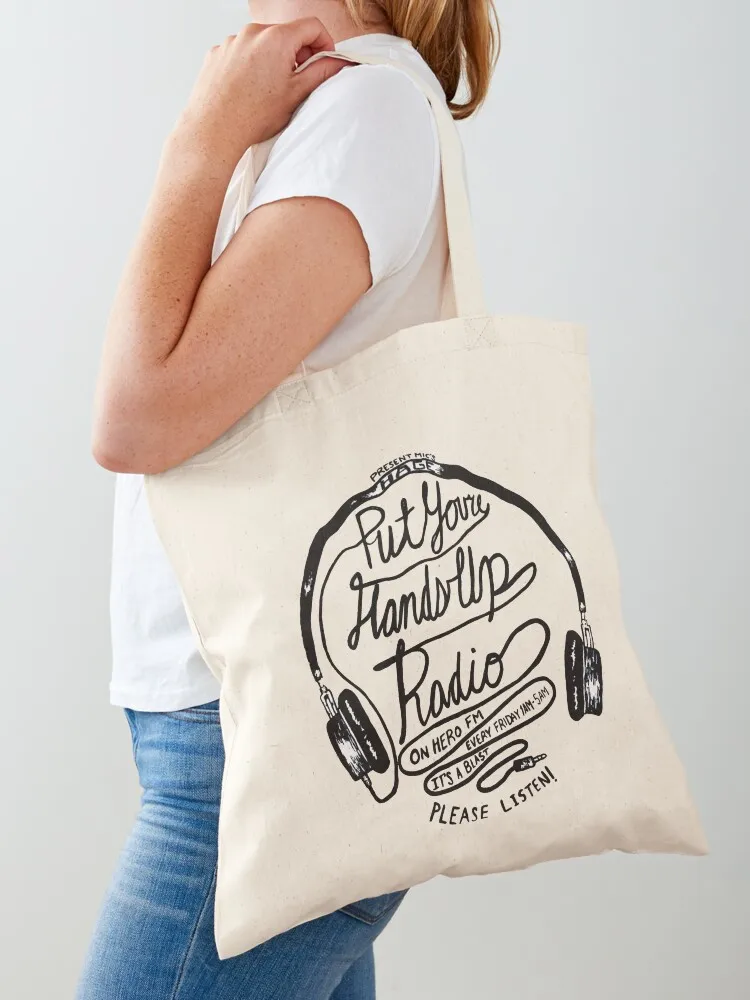

Men Women Put Your Hands Up Radio Present Mic Cute Graphic Gift Tote Bag cute tote bag free delivery bags tote bag