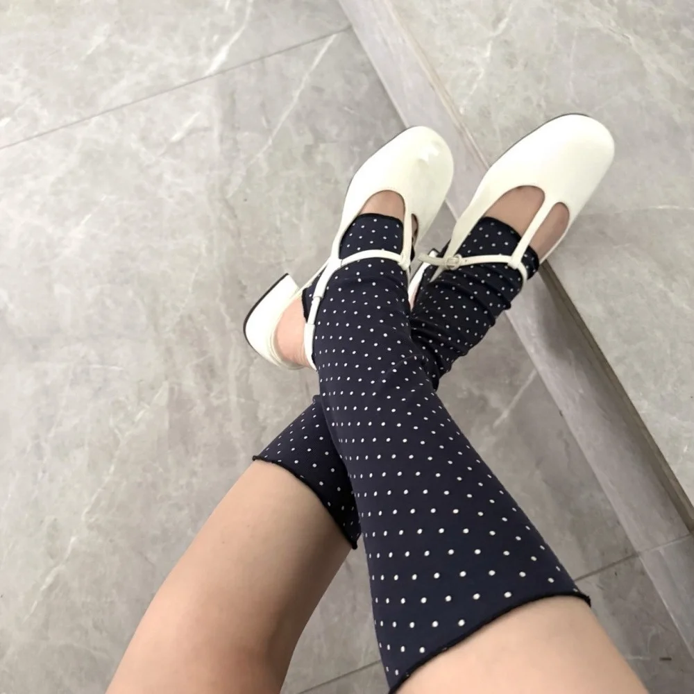 Korean Style Ruffle Edge Polka Dot Leg Warmer Slouch Mid Calf Socks Women Soft Thin Stackable Dot Print Knee High Decorations view 3